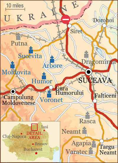 The Painted Monasteries of Bucovina & Moldova  -
Detail Map
