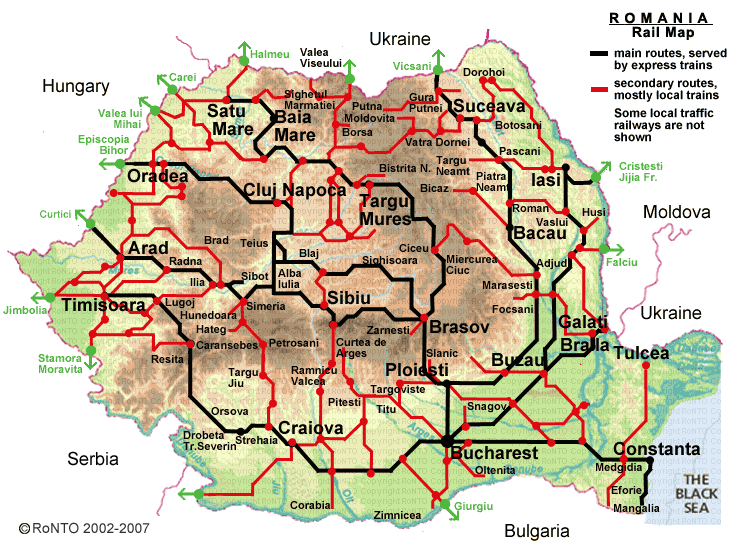 Romania Rail Map (Harta CFR, Harta Cailor Ferate Romane