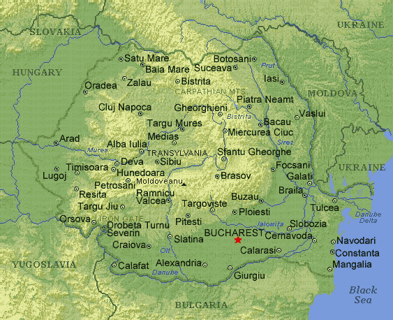 Romania: Physical Map / Map of Romania / Harta Fizica a Romaniei