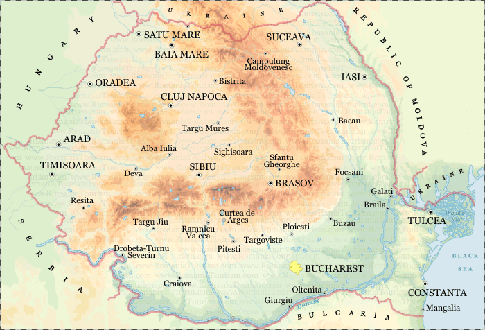 Romania: Physical Map / Map of Romania / Harta Fizica a Romaniei