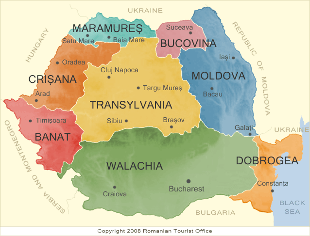 Romania's Historical Regions Map