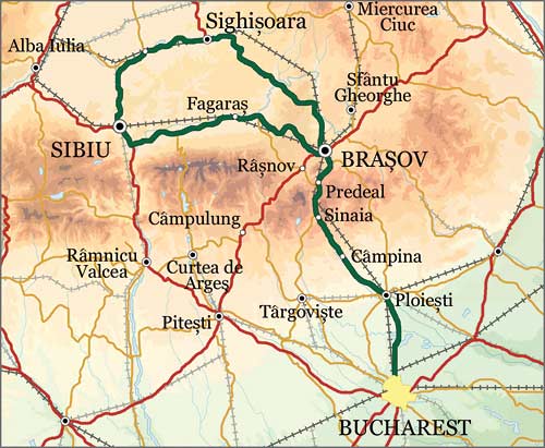 Romania Itinerary Map (Bucharest and Southern Transylvania)
