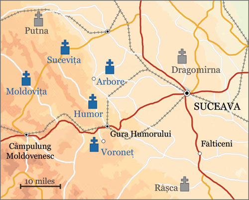 Romania Itinerary Map (The Painted Monasteries)