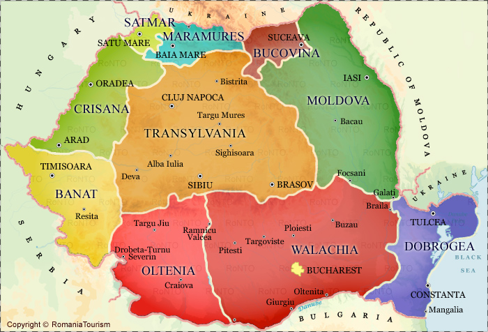 Romania - Historical Regions Map