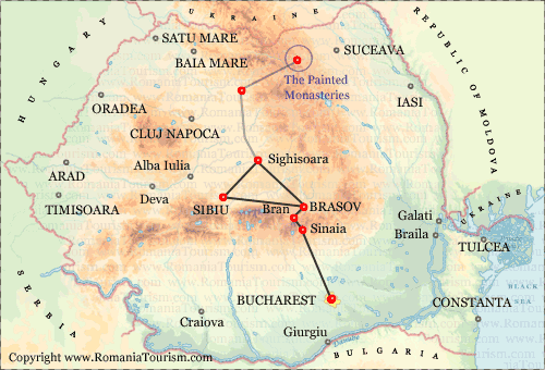 Romania Itinerary Map (Bucharest and Southern Transylvania)