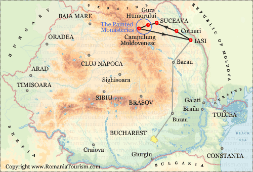 Romania Itinerary Map (The Painted Monasteries: Iasi - The Painted Monasteries - Iasi)